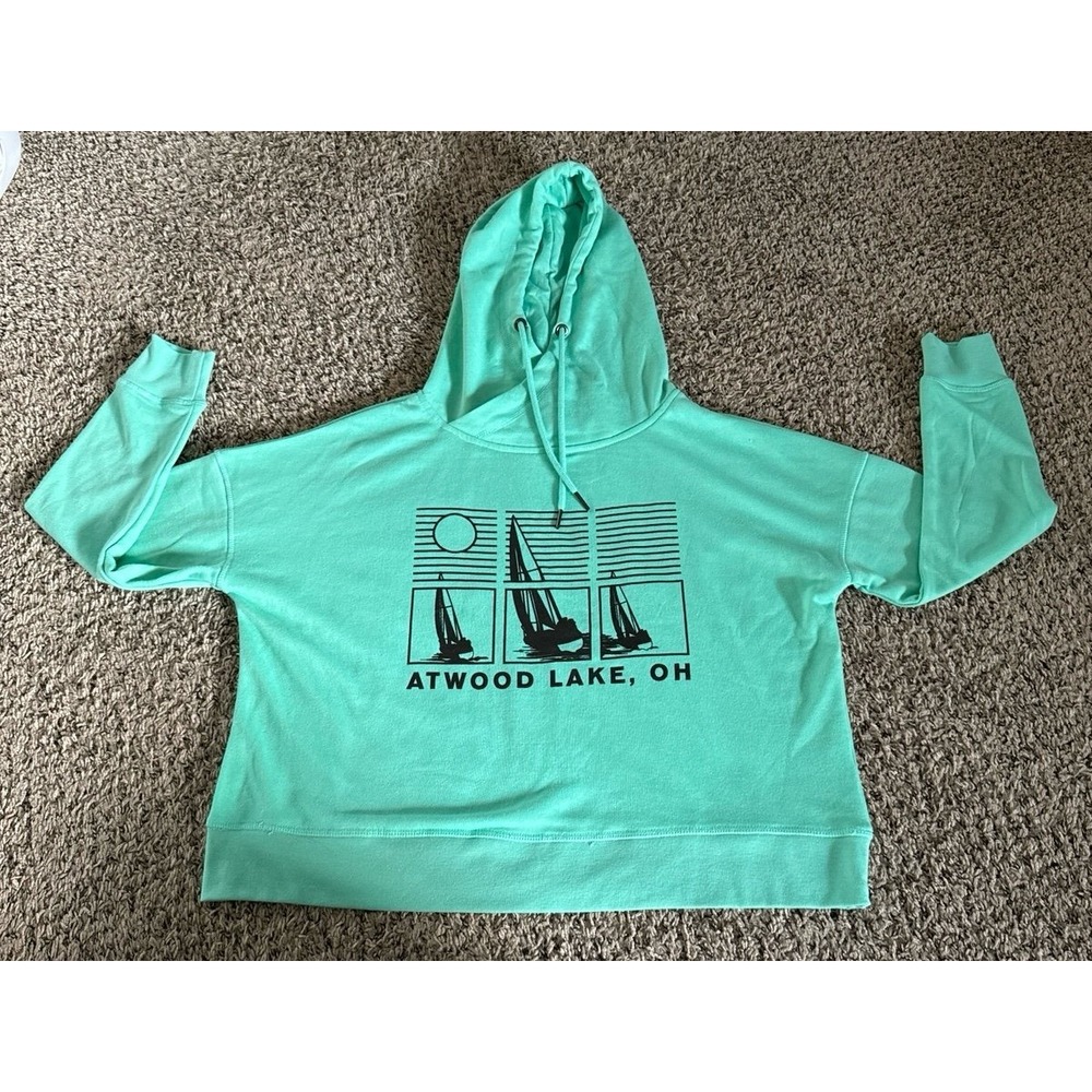 Ace Women's "Atwood‎ Lake,OH" Teal Cropped Hoodie Size Medium